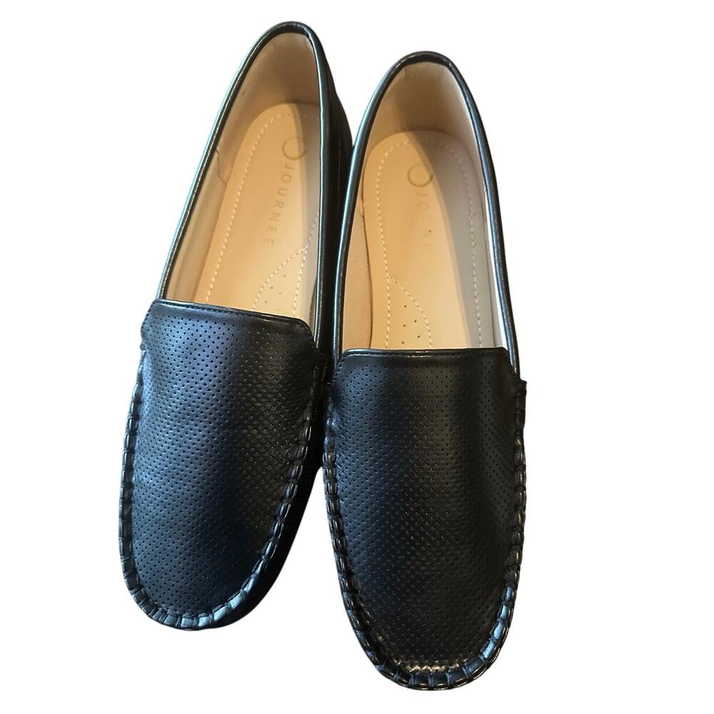 Journee Collection Women’s Loafers 10W Black‎ Moc Toe Slip-On Driving Shoes NIB - Picture 3 of 8